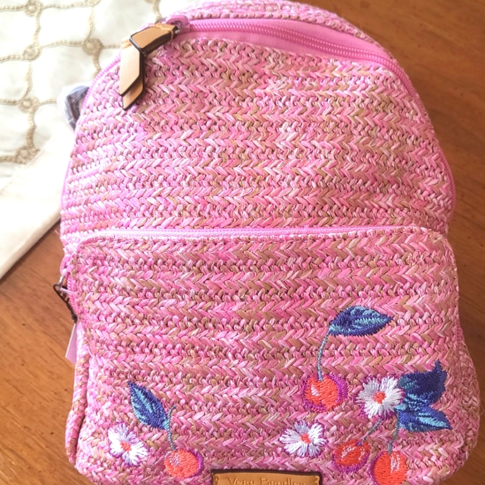 Vera Bradley Summer Pink Straw Backpack NWT